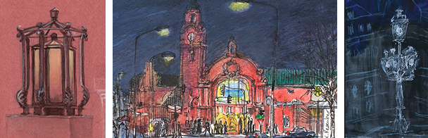 Urban Sketching – Wiesbaden bei Nacht